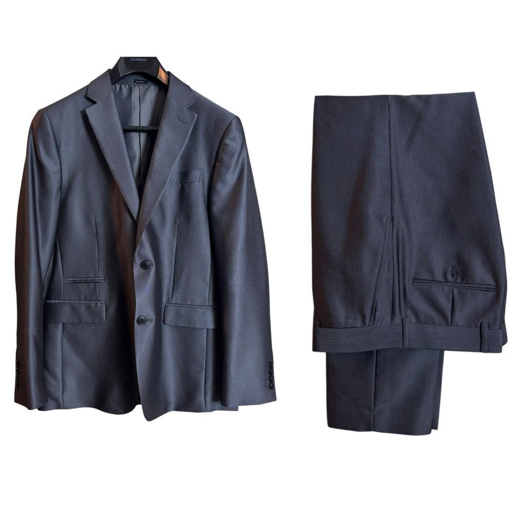 J. Ferrar Luster Grey Gray 2 Piece Suit Blazer Jacket 40R Slim Pants 29 x 30